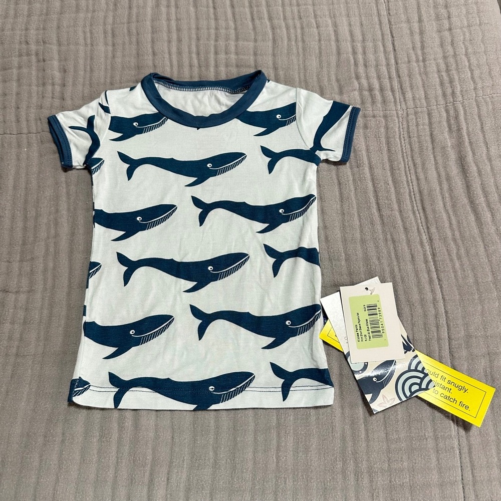 NWT Kickee pants short sleeve pajama top fresh air blue whales size 18-24m
